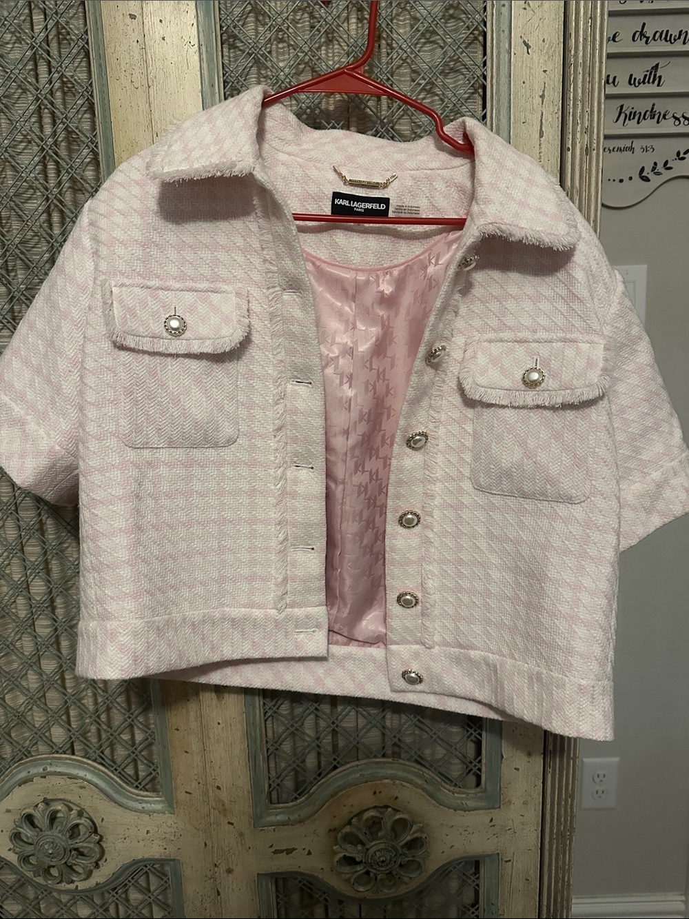 Karl Lagerfeld Kids Pink Tweed Short-Sleeve Jacket
